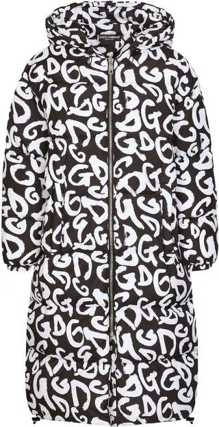 Logo-Print Hooded Zip-Up Coat