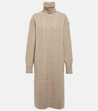 Turtleneck wool and yak blend midi dress
