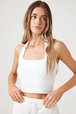 Ribbed Knit Halter Crop Top