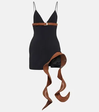 Leather-trimmed cady minidress