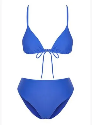 Saxe Blue Triangle High Waist High Leg Bikini Set