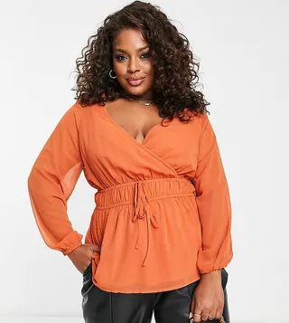Simply Be shirred waist blouse in rust