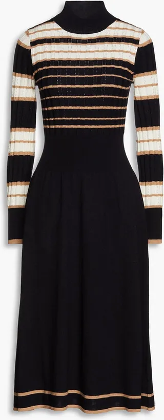 Ribbed pointelle-knit wool midi dress