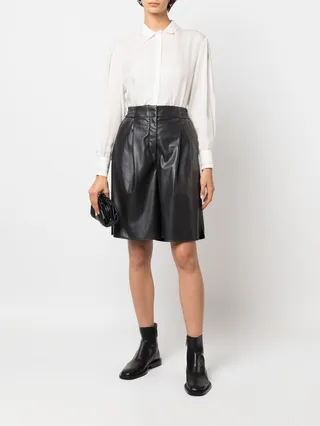 Faux-Leather Knee-Length Shorts