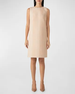 Contrast-Side Gingham Eyelash Tweed Knit Shift Dress