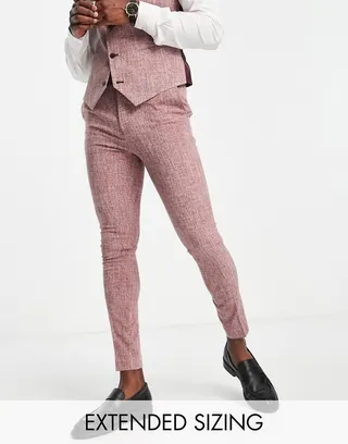 ASOS DESIGN wedding super skinny suit pants in burgundy crosshatch