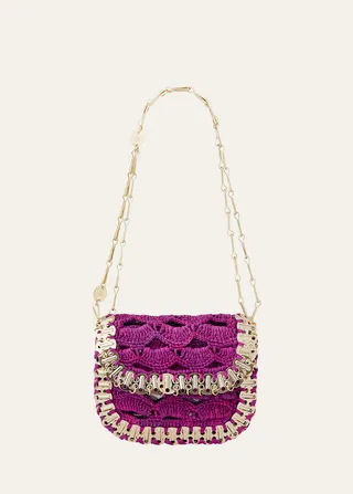 Mess Disc Cutout Raffia Shoulder Bag