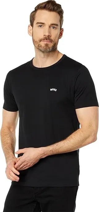 BOSS Tee Curved Logo Cotton Shirt (Dark Black) Men's Clothing