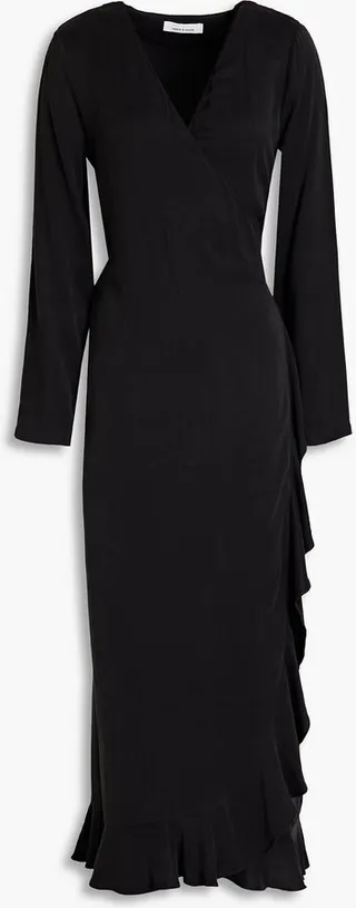 Limon ruffled crepe midi wrap dress