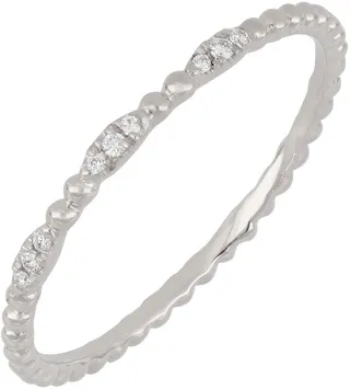 18K White Gold Pave Diamond Stacking Beaded Band Ring - 0.03 ctw