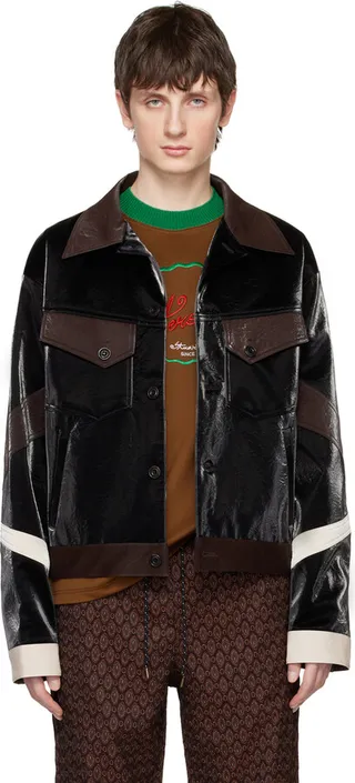 Andersson Bell Black Crinkled Trucker Faux-Leather Jacket