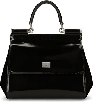 Black Sicily Small Patent Leather Top Handle Bag