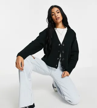 ASOS DESIGN Tall button through fluffy boxy cardi in black