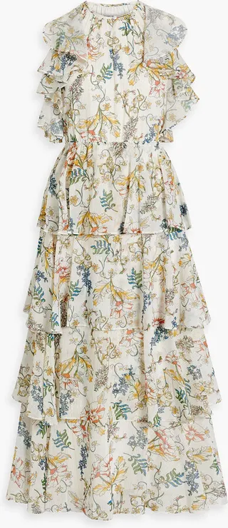 Tiered floral-print crepe de chine maxi dress