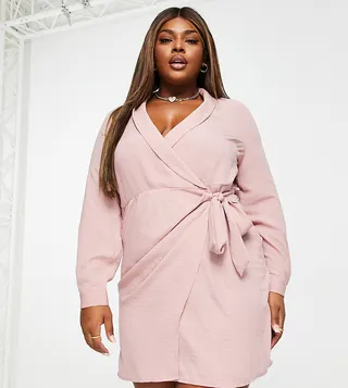 ASOS DESIGN Curve collared wrap mini dress in pink