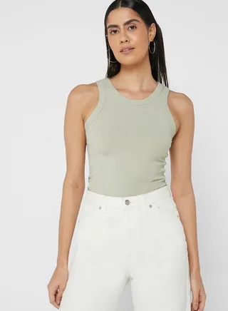 Round Neck Ribbed Tank Top
