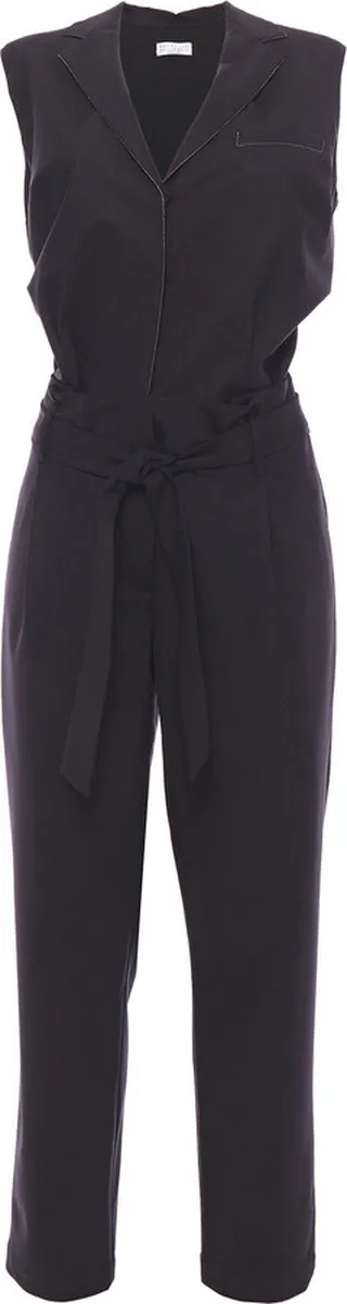 Cropped belted bead-embellished wool-blend jumpsuit