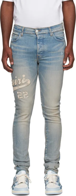 AMIRI Indigo Varsity Appliqué Jeans