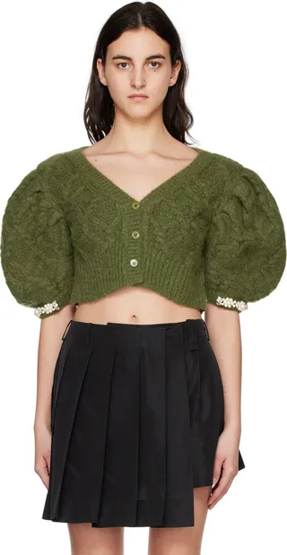 Simone Rocha Khaki Beaded Cardigan