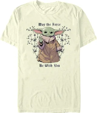Men's Star Wars: The Mandalorian Grogu May the Force be With You Wildflowers T-Shirt - Beige - X Large
