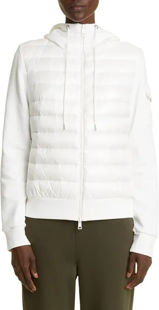 Hooded Mixed Media Puffer Jacket