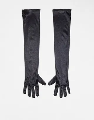 Pieces Premium long satin gloves in black