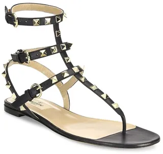 Rockstud Ankle-Strap Leather Thong Sandals