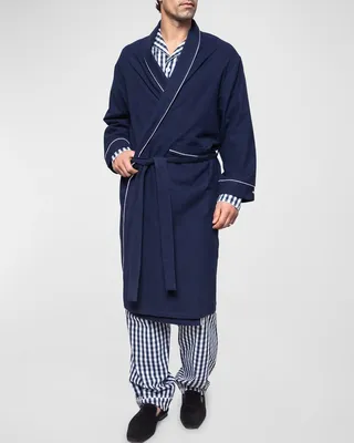 Men's Flannel Robe with Contrast Piping