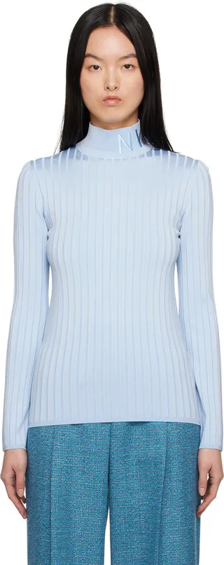 Nina Ricci Blue Embroidered Turtleneck