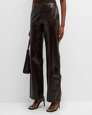 Low-Waist Leather Cigarette Pants