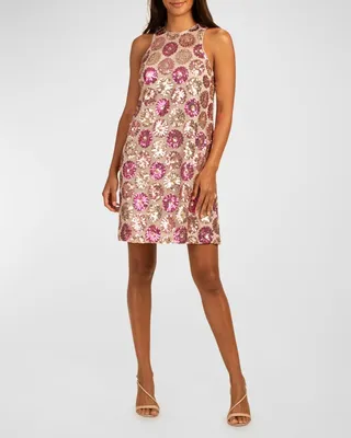 Johana Sleeveless Floral Sequin Shift Dress