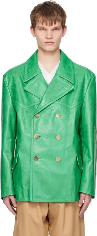 Marni Green Double-Breasted Leather Jacket