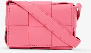Womens Cranberry-silver Cassette Mini Intrecciato Leather Cross-body bag
