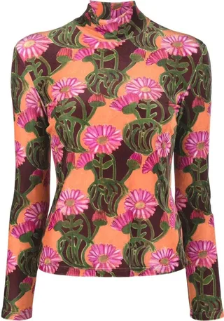 Floral-Print Turtleneck Top