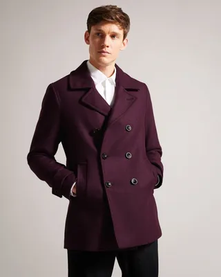 Wool Peacoat in Dark Red