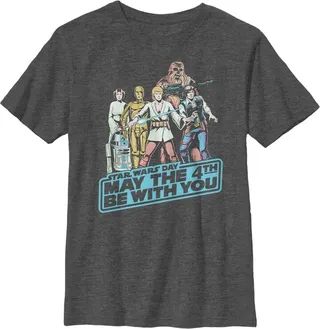 Boy's Star Wars May the Fourth Classic Poster T-Shirt - Charcoal Heather - Large