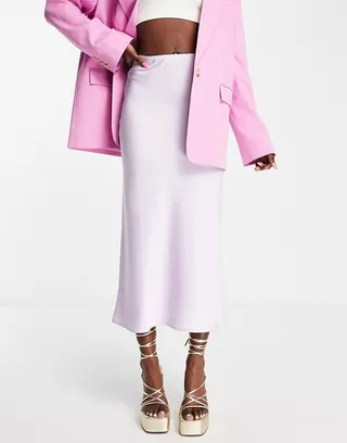 ASOS DESIGN satin bias midi skirt in pastel lilac