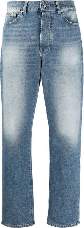 Distressed Straight-Leg Jeans
