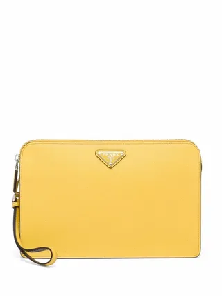Saffiano triangle-logo pouch