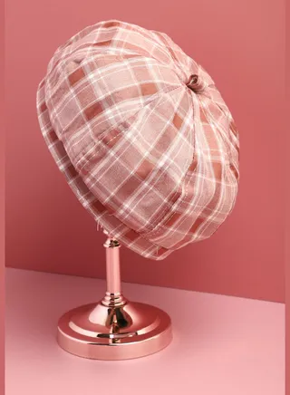 Casual Checkered Bakerboy Cap For Women