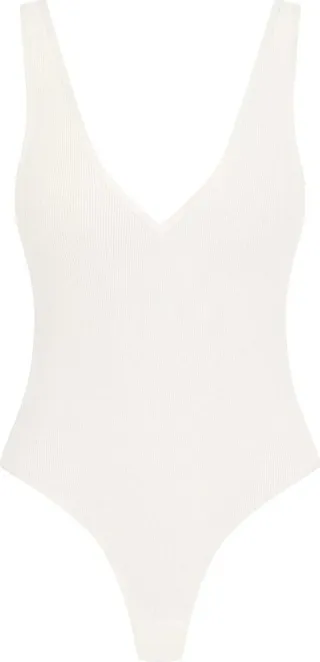 MAISON CLOSE - Thong Bodysuit V-Neck - La Femme Amazone - Ivory