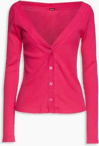 Ribbed stretch Tencel and cotton-blend cardigan