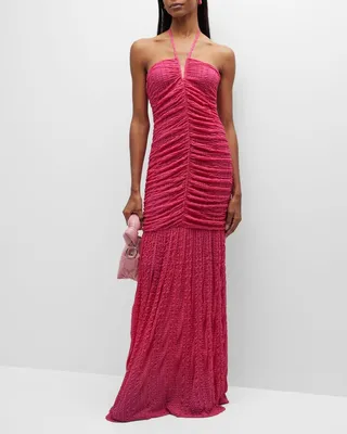 Stretch Lace Halter Maxi Dress