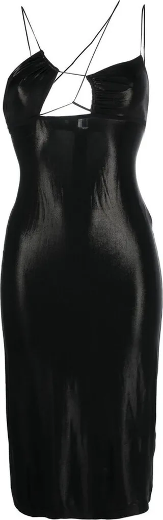 Glossy Asymmetric-Neck Dress