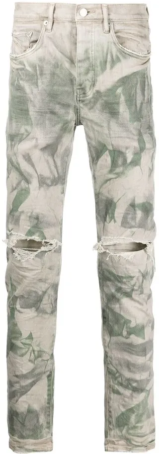 Acid-Wash Distressed Camo-Print Jeans