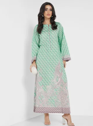 Side Slit Printed Jalabiya