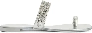 Crystal-Embellished Metallic Flip Flops