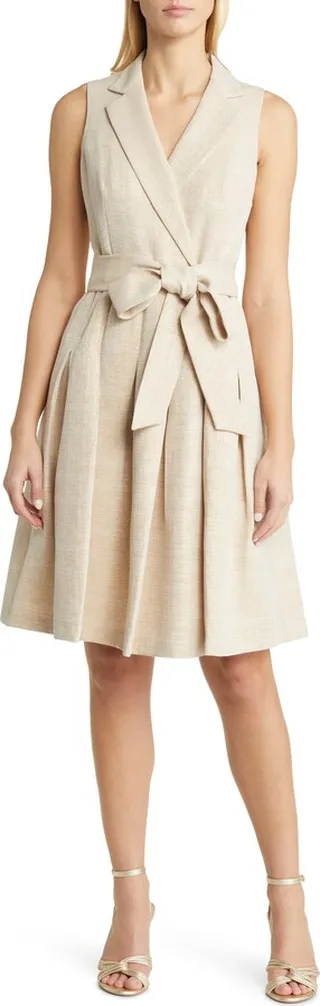 Faux Wrap Metallic Fit & Flare Dress