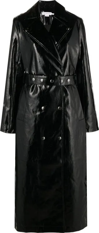 Black Faux Leather Trench Coat