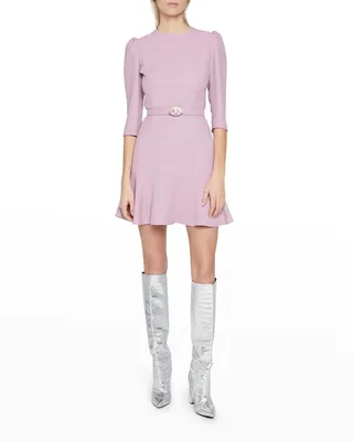 Crystal-Belted Flounce-Hem Mini Dress